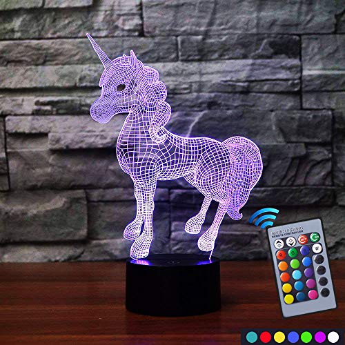 Product Cover Carryfly Unicorn Night Light Bedside Lamp 7 Colors Change + Remote Control with Timer Kids Night Light Optical Illusion Lamps for Kids Lamp As Gift Ideas for Boys or Kids
