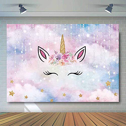 Product Cover Allenjoy 7x5ft Magic Unicorn Backdrop for Birthday Photography Golden Star Pink Sky Cute Girls 1st First Bday Party Banner Baby Shower Cake Table Background Photo Booth Props