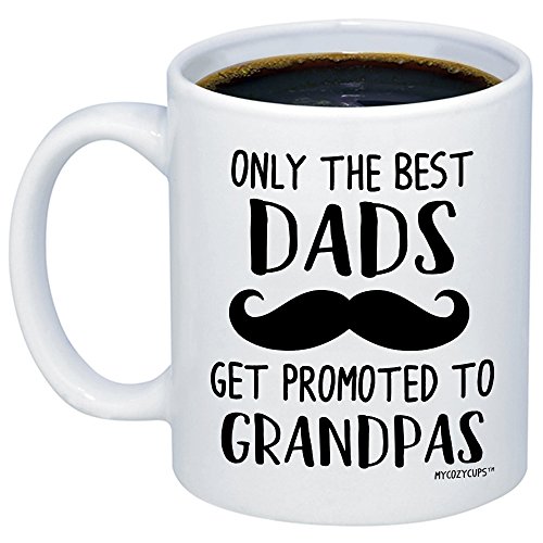 Product Cover MyCozyCups Baby Reveal Gift For Dad - Only The Best Dads Get Promoted To Grandpas Coffee Mug - Funny Promoted Grandfather To Be Gift Idea Cup - Pregnancy Announcement For New Grandparents, Parents