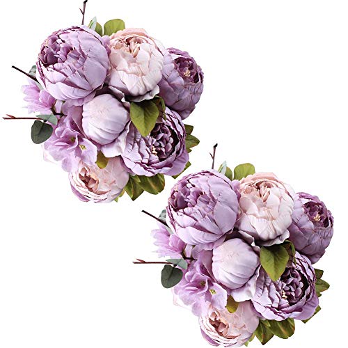 Product Cover Fule 2 Pack Large Artificial Peony Silk Flower Bouquets Arrangement Wedding Centerpieces (New Purple)