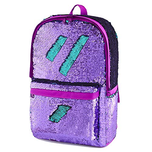 Product Cover Flip Sequin Backpack for Girls Kids Kindergarten Elementary Middle School Bookbag Travel Bag Cute Glitter Sparkly Book Bags Back Pack Traveling Daypack (Purple)