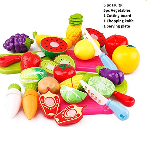 Product Cover PLUSPOINT Plastic Realistic Sliceable Fruits and Vegetables 2 Parts Cutting Play Set (Multicolour) , Pack of 13