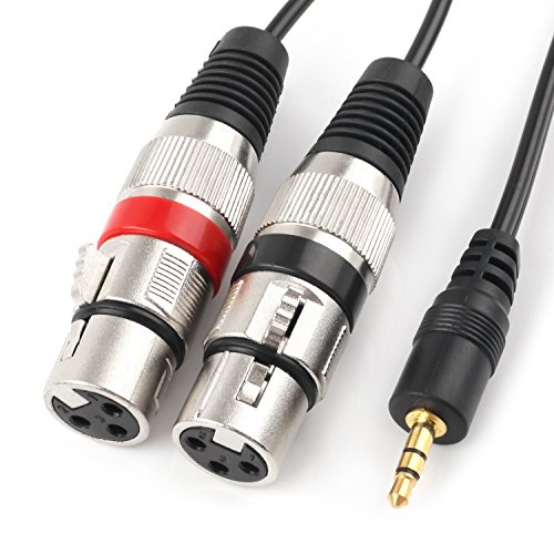 Product Cover TISINO Dual XLR Female to 3.5mm TRS Stereo Y-Adapter Cable Unbalanced 2X XLR to 1/8 Inch Mini Jack Y-Splitter Breakout Lead Microphone Cable - 5 FT