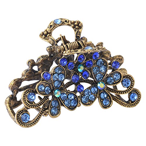 Product Cover Fashion Vintage Rhinestone Metal Alloy Fancy Hair Claw Jaw Clips Pins - Retro Chic Hair Updo Grip Hair Catch Barrette Hair Accessories for Women (Blue)