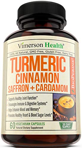 Product Cover Turmeric Curcumin with Saffron, True Ceylon Cinnamon, Cardamom and Bioperine. Inflammatory Response Support Supplement. Antioxidant Properties. Reduce Occasional Joint Pain, Healthy Blood Sugar Level