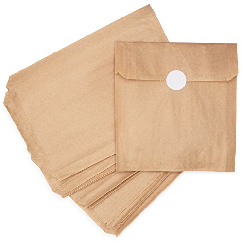 Product Cover Natural Kraft Brown Paper Snack Sandwich Bags + White Stickers for Sealing. 100% Chlorine-Free, Unbleached, Eco Alternative to Plastic Fold Top/Zippered Bags. Made in USA. 125 Sleeves/Pack