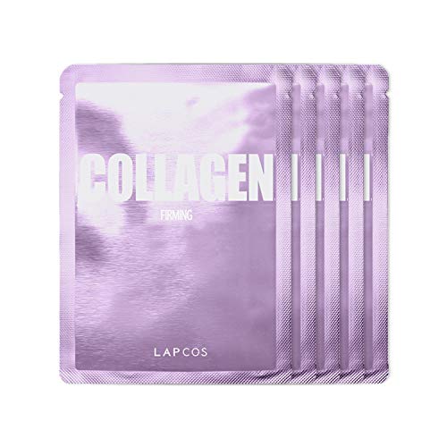 Product Cover LAPCOS Collagen Sheet Mask, Daily Face Mask with Collagen Peptides for Wrinkles and Dark Spots, Korean Beauty Favorite, 5-Pack.