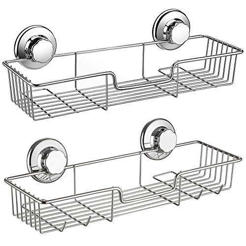Product Cover SANNO Two Shower Caddy,Strong Suction Cup Bathroom Shower Caddies,Bath Shelf Storage Combo Organizer Basket, Kitchen & Bathroom Accessories for Shampoo Conditioner Rustproof Stainless Steel(Set of 2)