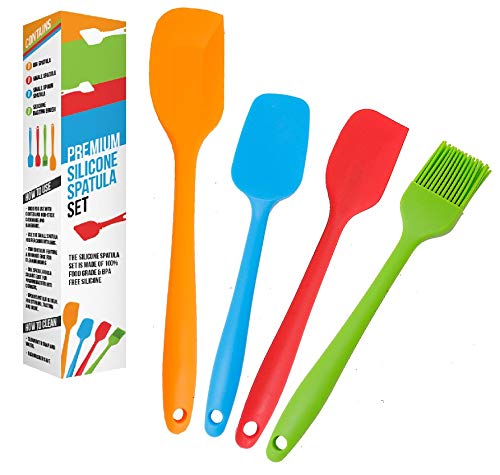 Product Cover Silicone Spatula set - Heat Resistant and Non-Stick Spatulas for Cooking, Baking and Mixing (4 Pack) by K-Brands
