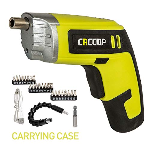 Product Cover CACOOP Electric cordless Screwdriver Rechargeable Set(CSD04002), with Built-in 4V MAX Li-ion Battery, Included 2) Bit Holders, 24)1 inch Bit, 1) USB Charge Cable & Soft Carry Bag