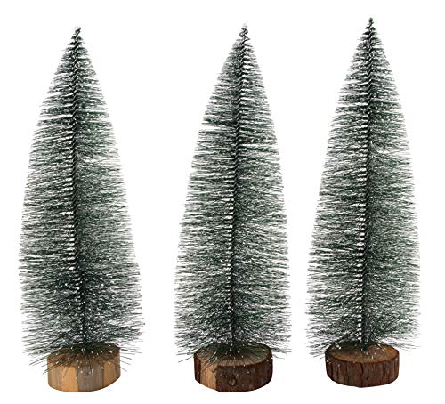 Product Cover Juvale Mini Sisal Trees - 3-Pack Snow Frosted Bottle Brush Trees Christmas Miniature Tabletop Decoration, Plastic Table Centerpiece for DIY Home, Office, Party Decor, 5.5 x 17 x 5.5 Inches