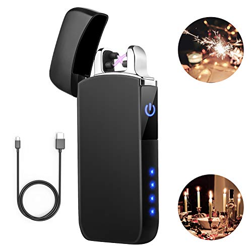 Product Cover Lighter TECCPO Double Arc Lighter Windproof USB Lighter with Touch Switch, LED Power Indicator - TDEL02P