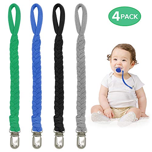 Product Cover Pacifier Clip for Boys and Girls, Pack of 4PCS Baby Universal Pacifier Holder for All Styles Pacifiers, Teething Toy or Soothie(Green/Jewel Blue/Navy Blue/Gray)