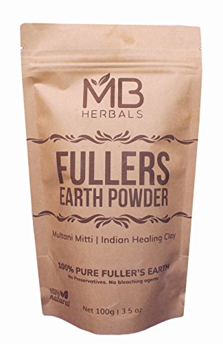 Product Cover MB Herbals 100% Pure Fullers Earth Powder 100g | 3.5oz | Multani Mitti Facial Clay Bentonite Indian Healing Clay | No Preservatives | No Bleaching Agents | No Added Fragrance| Fuller's Earth