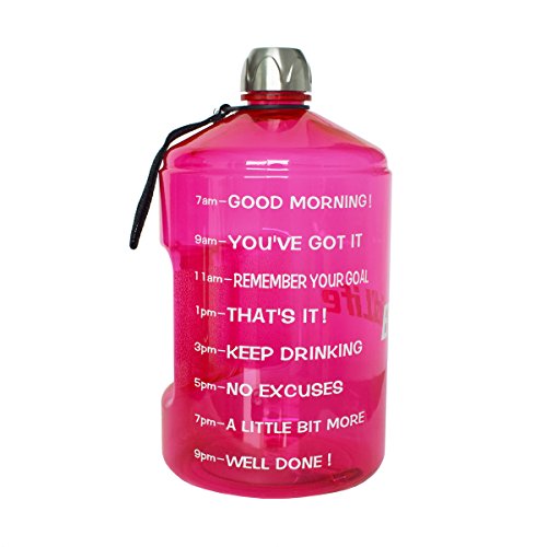 Product Cover QuiFit 1 Gallon Water Bottle with Motivational Time Marker 128/73/43 oz Large Capacity BPA Free Reusable Sports Water Jug with Handle to Drink More Water(1 Gallon, Hot Pink)