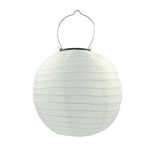 Product Cover 12 In Solar Powered Nylon Lantern Waterproof LED Light Outdoor Hanging Lamp Yard Garden Decor (White)