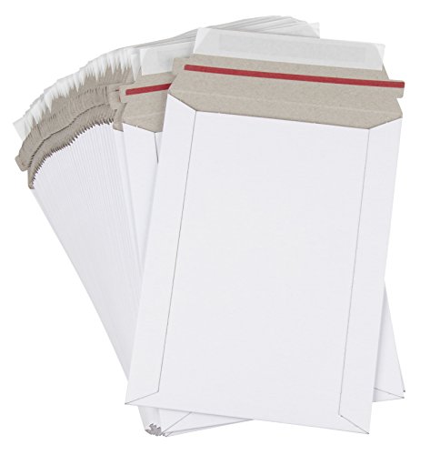 Product Cover Rigid Mailers - 100-Pack Stay Flat Photo Document Mailers, Self-Seal Paperboard Envelope Mailers for Photos, Pictures, CDS, No Bend, White, 6 x 8 inches