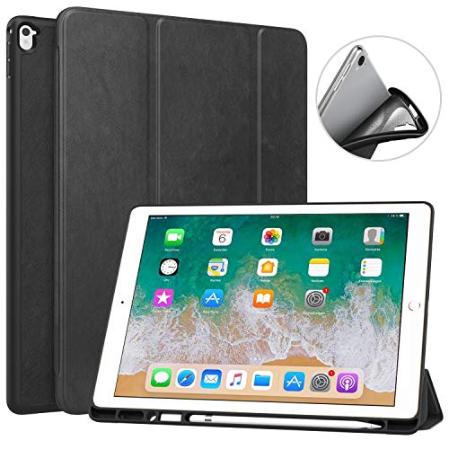Product Cover MoKo Case for iPad Pro 12.9 2017/2015 with Apple Pencil Holder - Slim Lightweight Smart Shell Stand Cover Case with Auto Wake/Sleep for Apple iPad Pro 12.9 Inch Tablet(1st & 2nd Gen), Black