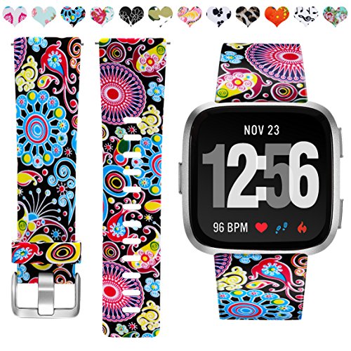 Product Cover Maledan Band Compatible with Fitbit Versa, Water Resistant Breathable Strap Wristbands Compatible with Fitbit Versa Fitness Smart Watch, Colorful Jellyfish, Large