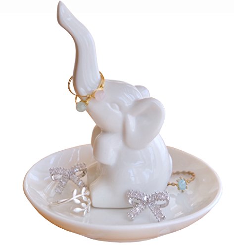 Product Cover PUDDING CABIN Elephant Ring Holder Jewelry Tray for Wedding Birthday, White