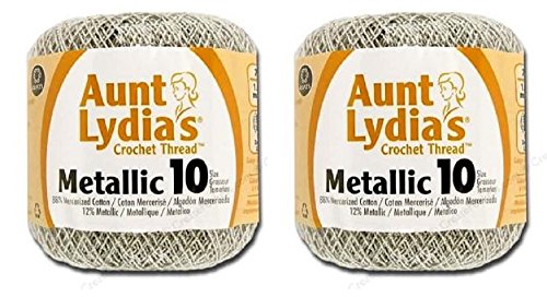 Product Cover Aunt Lydia's Crochet Cotton Metallic Crochet Thread Size 10 (2 - Pack) (Silver/Silver)
