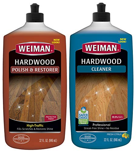 Product Cover Weiman Hardwood Floor Cleaner and Polish Restorer Combo - 2 Pack - High-Traffic Hardwood Floor, Natural Shine, Removes Scratches, Leaves Protective Layer - Packaging May Vary