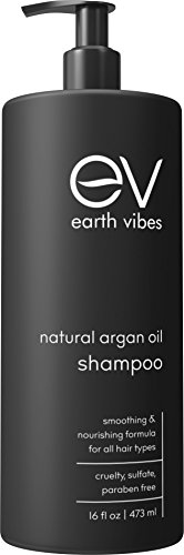 Product Cover Earth Vibes Organic Moroccan Argan Oil Shampoo - (16oz/473mL) - Sulfate & Paraben Free - Made With Jojoba Oil, Coconut Oil - Moisturizing, Strengthening, Volumizing All Hair Types - For Men & Women