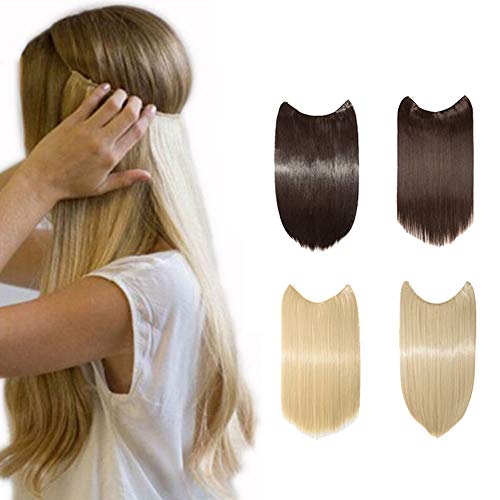 Product Cover S-noilite Best Synthetic Hair Extensions Straight Full Head Invisible Wire Secret String No Clips in Hair Extensions Secret Fish Line Hairpieces for Women and Girls(20