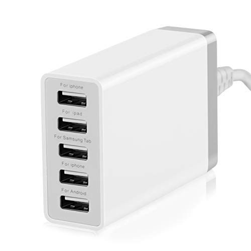 Product Cover 5 Port USB Wall Charger Hub, 40W 8A, Desktop USB Charging Station for Multiple Devices, Multi Ports USB Charger for Phones, Tablets and More