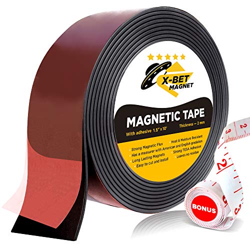 Product Cover Flexible Magnetic Tape - Wide 1.5 Inch x 10 Feet Magnetic Strip with Strong Self Adhesive - Premium Magnetic Roll for DIY and Craft Projects - Sticky Magnets for Refrigerator and Dry Erase Board