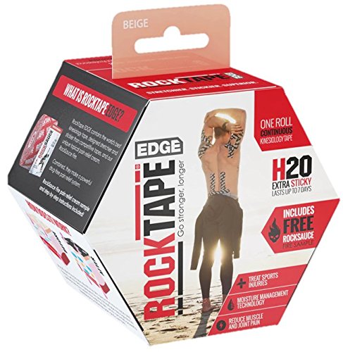 Product Cover RockTape H2O Edge Highly Water-Resistant Kinesiology Tape with Travel Case, 16.4-Foot Continuous Roll, Beige