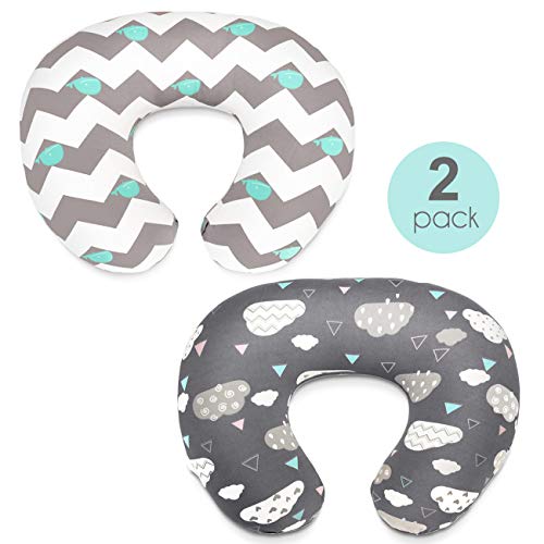 Product Cover Stretchy Nursing Pillow Covers-2 Pack Nursing Pillow Slipcovers for Breastfeeding Moms,Ultra Soft Snug Fits On Infant Nursing Pillow,Clouds Whales