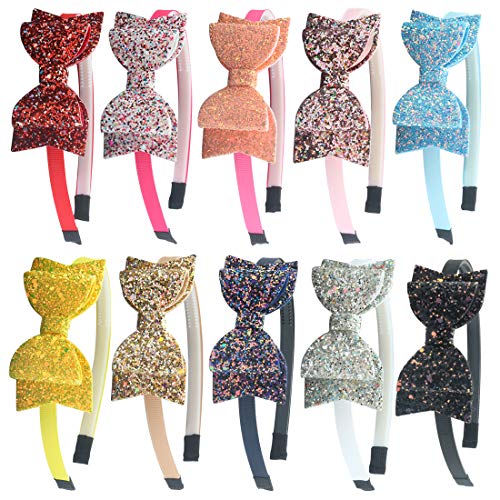 Product Cover XIMA 10pcs Glitter Sequin Bow Hairband Shiny Bow Knot Teeth Plastic Hairband for Kids Hair Accessories