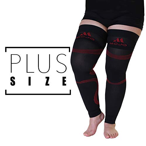 Product Cover Mojo Sports Unisex Thigh Full Length Hamstring Compression Sleeve for Leg Performance | Leg Pain Relief | Improve Muscle Endurance | Boost Blood Circulation | 3Xl | Black Red