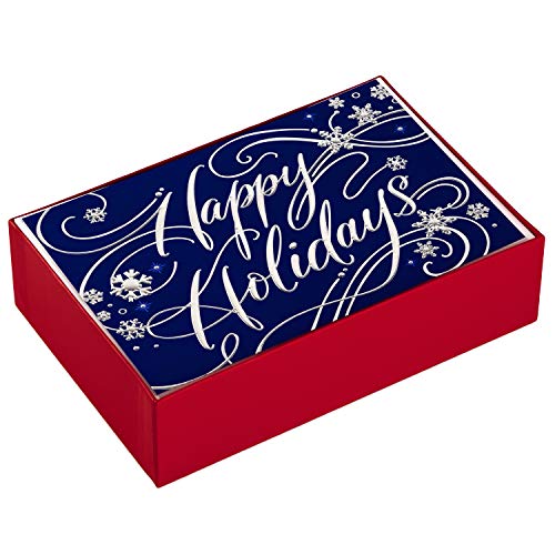 Product Cover Hallmark Boxed Holiday Cards, Happy Holidays (40 Blue and Silver Cards with Envelopes)
