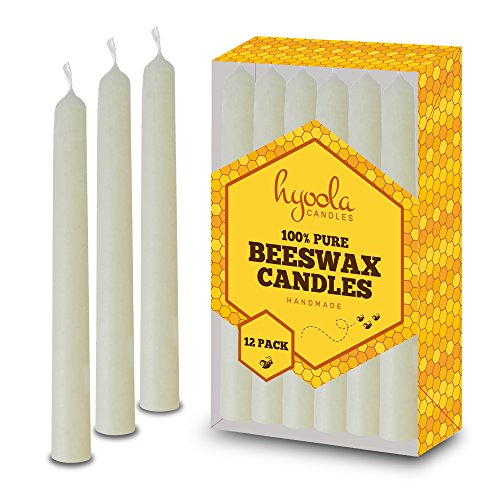 Product Cover Hyoola White Beeswax Taper Candles - Hand Dipped, Decorative, All Natural, 100% Pure Scented Bee Wax Candle - 12 Pack - 7 Hour Burn Time