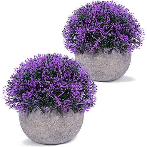 Product Cover Vangold Artificial Plants Lifelike Bathroom Faux Plant Small Fake Plants with Pots for Home/Office Indoors Decor (Purple - 2 pcs)