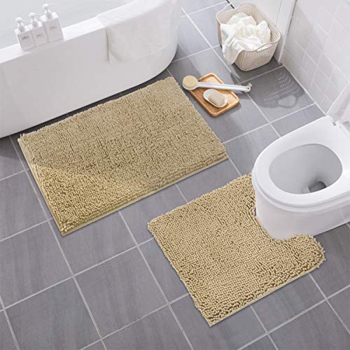 Product Cover MAYSHINE Bathroom Rug Toilet Sets and Shaggy Non Slip Machine Washable Soft Microfiber Bath Contour mat (Beige,32
