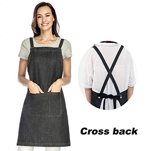 Product Cover UNISI Cross Back Aprons for Women, Cross Back Apron, Apron Artist Overall, Bulk Aprons Adult Apron, Black Aprons, Gifts for Mom, Apron with Pockets, Craft Cotton, Adjustable M to XXXL（Polished BK