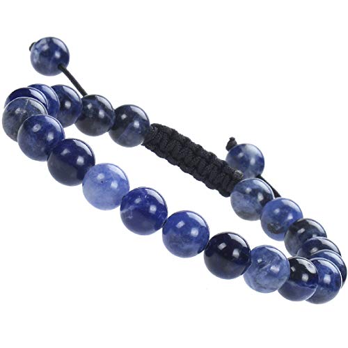 Product Cover Massive Beads Gemstone Beaded Bracelets Natural Birthstone Healing Power Crystal Beads Macrame Adjustable (Blue Sodalite)