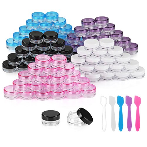 Product Cover Accmor 100 Pieces 3g Empty Sample Containers with Lids Cosmetic Jars with 5 Pieces Mini Spatulas