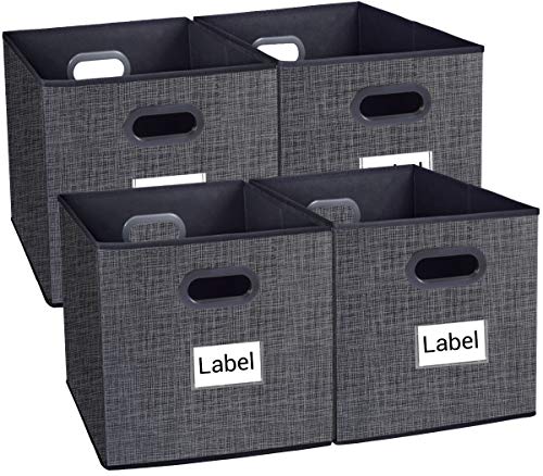Product Cover homyfort Cloth Storage Bins, Foldable Cubes Box Basket Organizer Container Drawers with Dual Plastic Handles for Closet, Bedroom, Toys,Set of 4 Black with Pattern 13