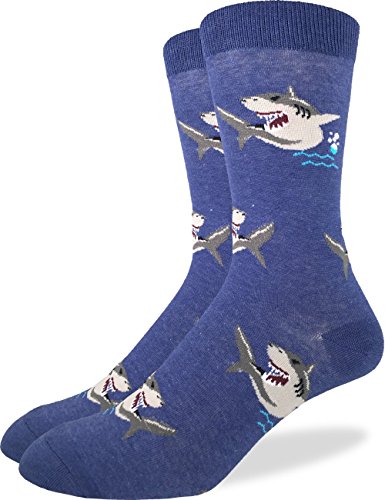 Product Cover Good Luck Sock Men's Extra Large Blue Shark Socks - Shoe Size 13-17, Big & Tall