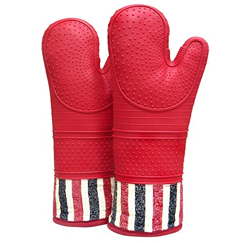 Product Cover RED LMLDETA Heat Resistant 550 Degree Oven mitt, Silicone Oven Hot Mitts - 1 Pair, Extra Long Professional Baking Oven Gloves - Food Safe,Pot Holders Cooking,Grilling,Kitchen (red)
