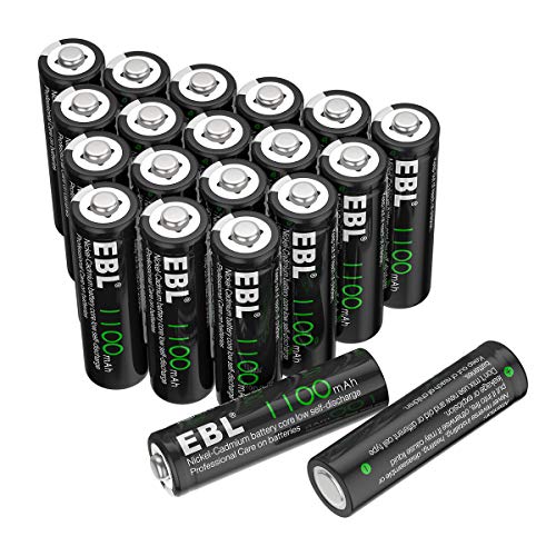 Product Cover EBL AA Rechargeable Batteries for Solar Lights Replacement, 1100mAh High Capacity Ni-CD Battery (Pack of 20)