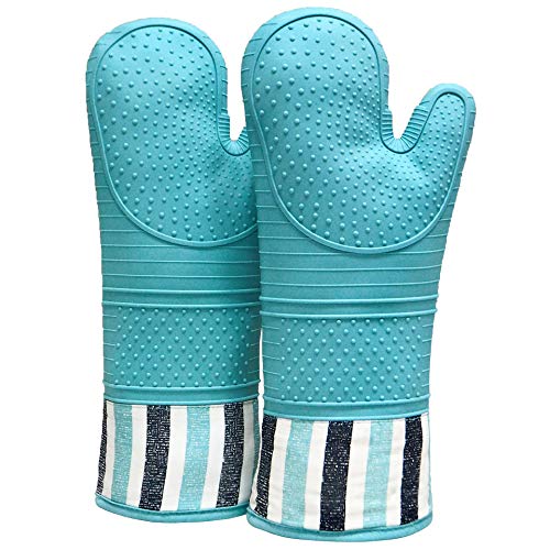 Product Cover RED LMLDETA Heat Resistant 550 Degree Oven mitt, Silicone Oven Hot Mitts - 1 Pair, Extra Long Professional Baking Oven Gloves - Food Safe,Pot Holders Cooking,Grilling,Kitchen (Blue)