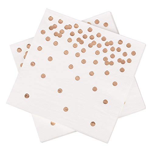 Product Cover Rose Gold Dots Paper Napkins 50 Counts 3ply White and Gold Luncheon Napkins Perfect For Wedding Birthday Celebrations Weekend Party Baby Shower Bridal Shower (Rose Gold Foil Confitt Dots 6.5''x6.5'')