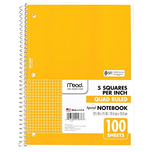 Product Cover Mead Spiral Notebook, 1 Subject, Quad Ruled, 100 Sheets, 10-1/2