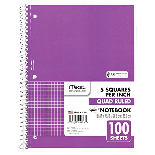 Product Cover Mead Spiral Notebook, 1 Subject, Quad Ruled, 100 Sheets, 10-1/2