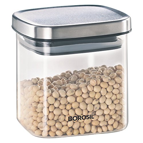 Product Cover Borosil Classic Sqaure Glass Jar for Kitchen Storage, 600 ml